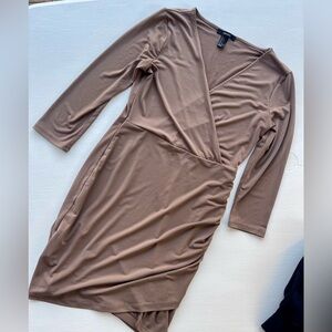Chic Tan Wrap Bodycon Dress